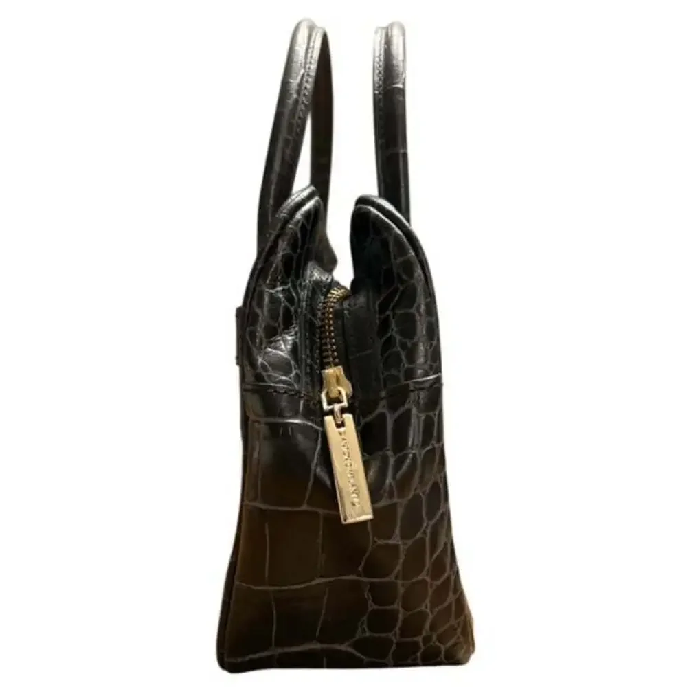 ANTONIO MELANI Black Crocodile-Embossed Satchel